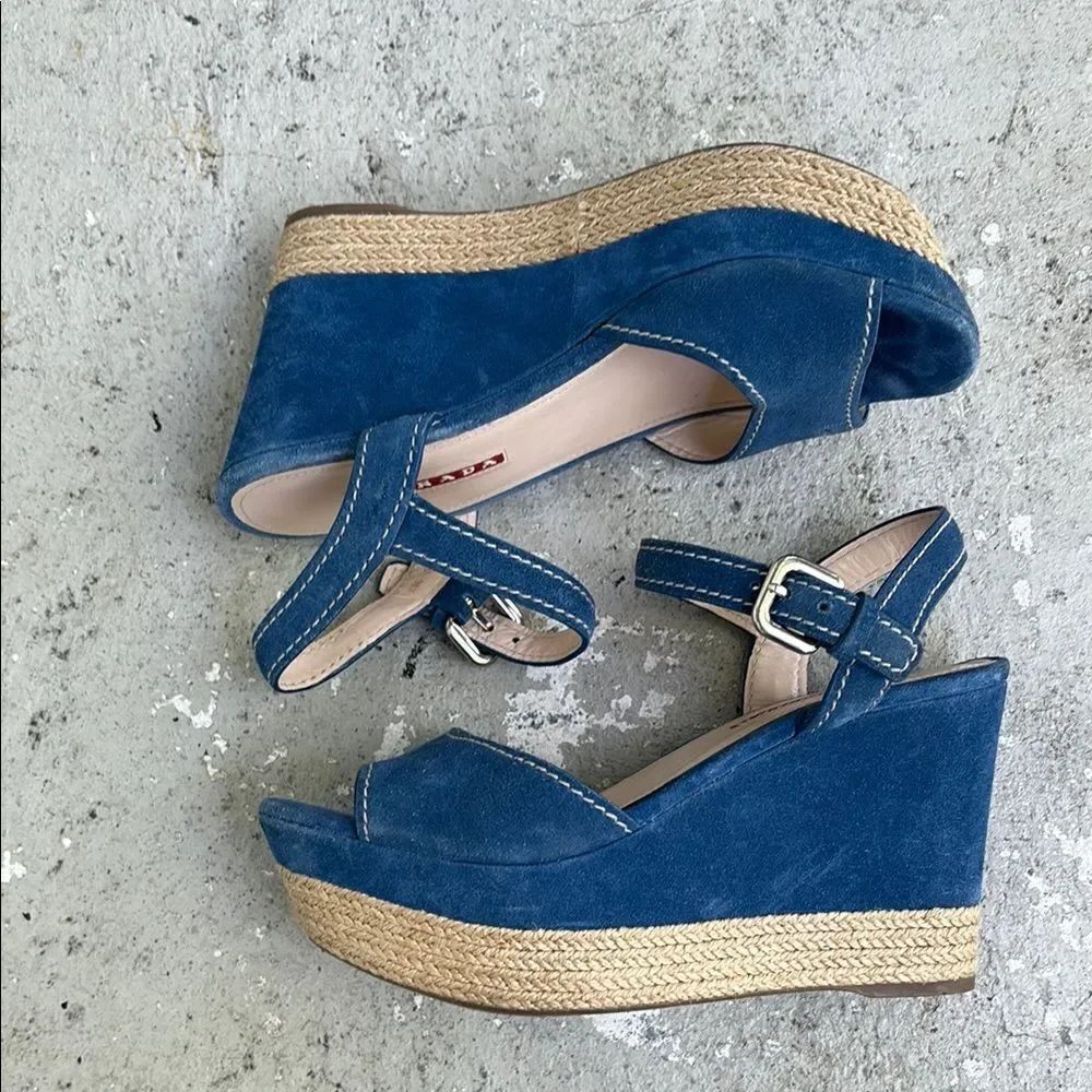 Prada suede and rope wedges